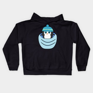 Cute penguin in a blue pocket Kids Hoodie